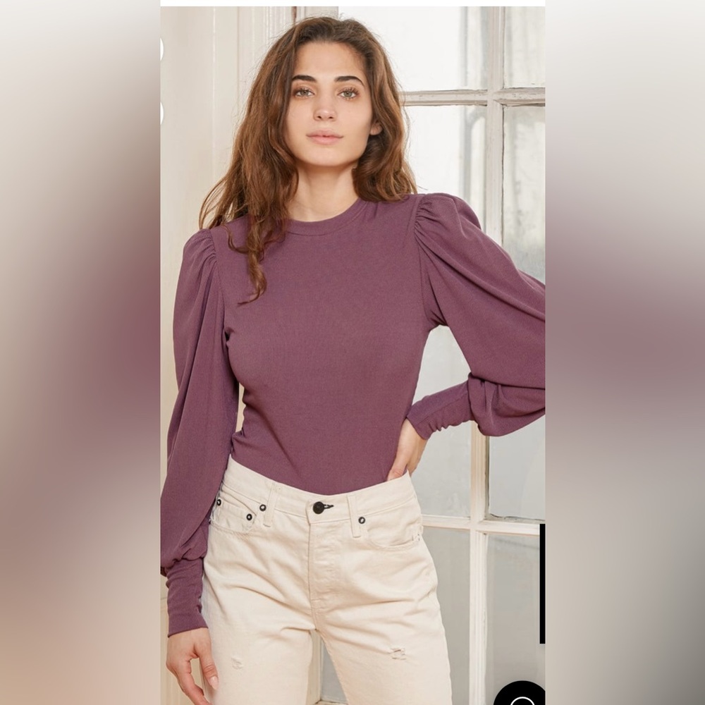 Lulus Ribbed Puff Sleeve Top